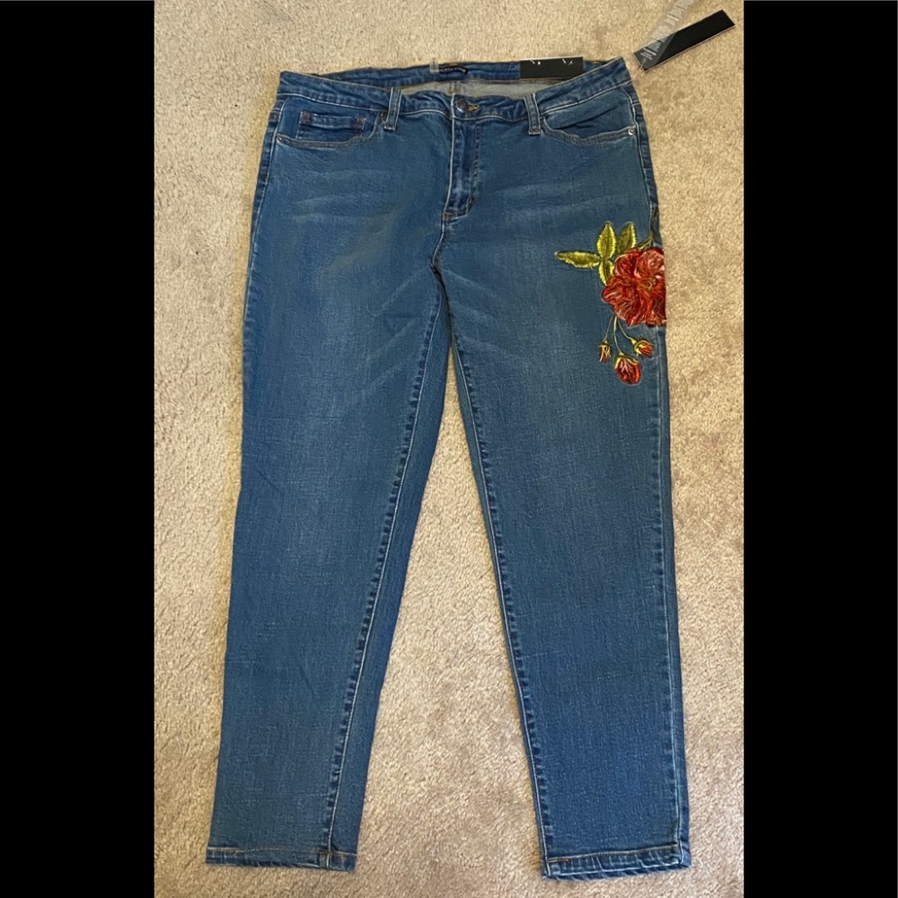 ELLIOTT & VINE Embroidered Skinny Crop Jeans Sz 10